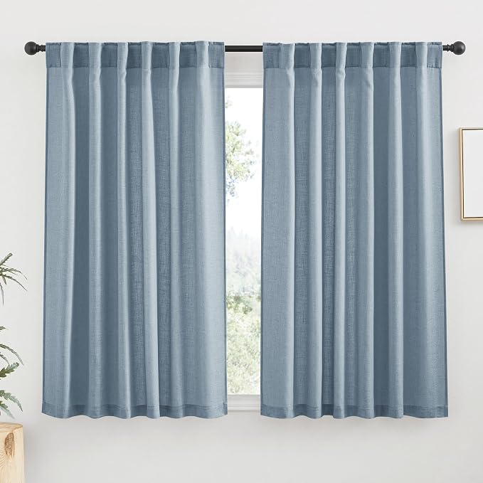 RYB HOME Linen Semi Sheer Curtains 63 inch Length by RYBHOME