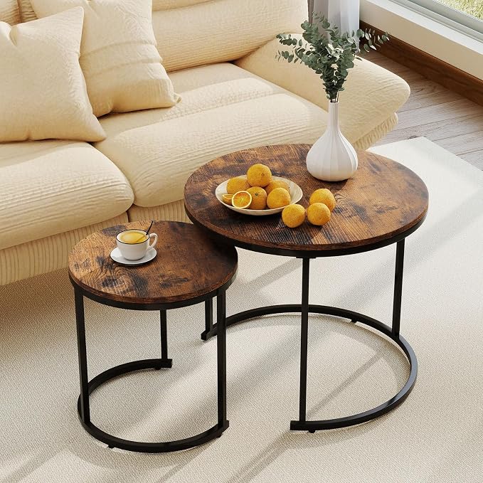 Giantex Nesting Coffee Table Set of 2, Round Stacking Side Tables w/Wooden by Giantex