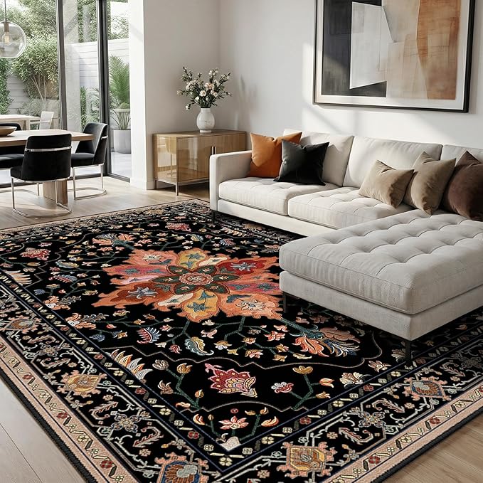RELEANY Washable Area Rug, Water Repellent, Pet Friendly, Vintage Floral Boho by RELEANY