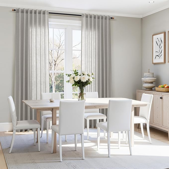 Light Gray Linen Curtains for Living Room 120 Inches Long Back Tab Light - Image 7