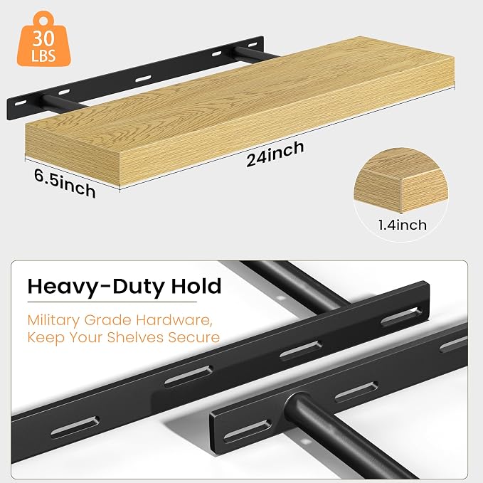 Fun Memories Floating Shelves for Wall, 24 Inch Set of 2 Rustic Wood Wall - Image 4