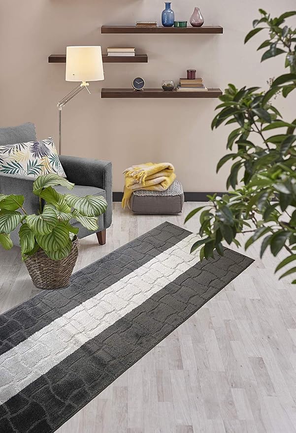 Custom Length Hallway Runner Rug, Slip Resistant, Puzzle Anthracite, 26 Inch X - Image 4