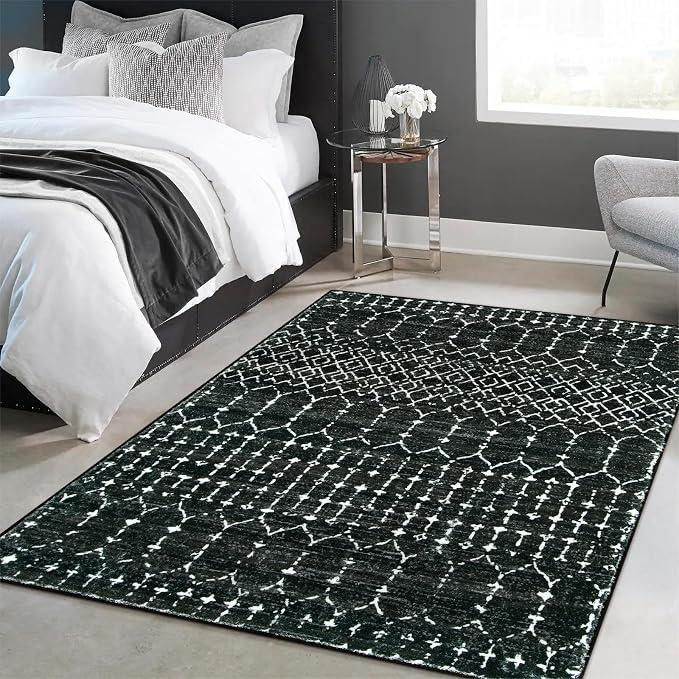 Lahome Moroccan Black Area Rug for Living Room 3x5 Non-Slip Washable Stain - Image 5
