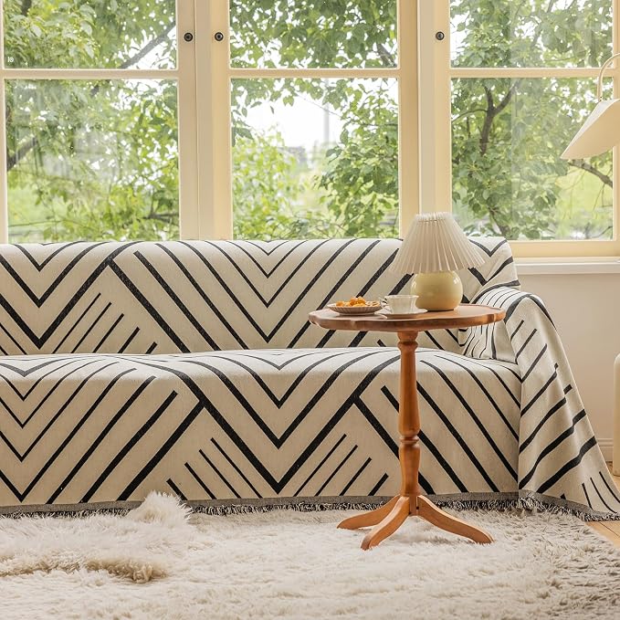 VClife Modern Geometric Couch Slipcover Black Beige Cream Arrow Herringbone - Image 9