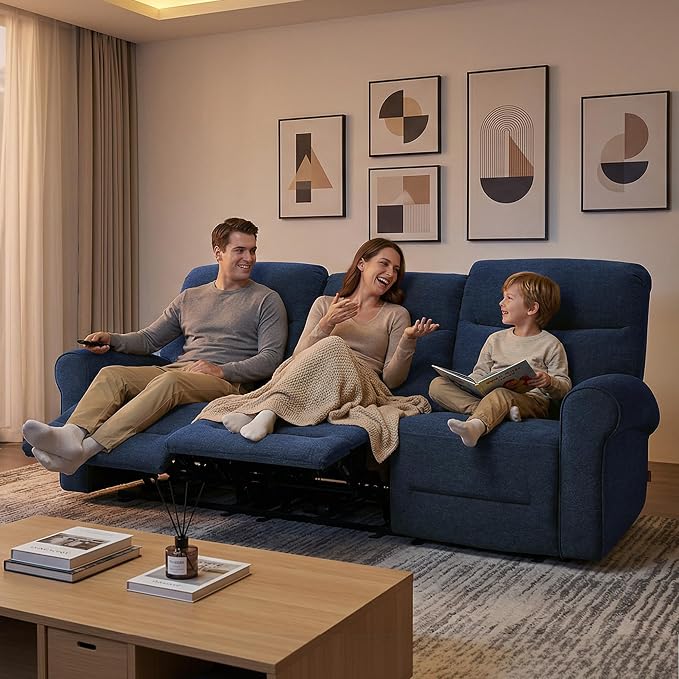 MCombo 87.8" Wall Hugger Power Reclining Sofa, 3-Seat Triple Recliner Couch - Image 2