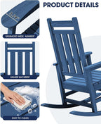 KINGYES Oversized Outdoor Rocking Chair, All-Weather Patio Rocking Chairs - Image 6