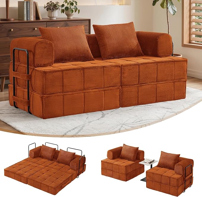 Korser Folding Convertible Sofa Bed, Corduroy Upholstered Boneless Couch by KORSER