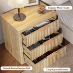 Night Stand with 3 Drawers, Fluted Bed Side End Table with Metal Handle - Image 4