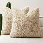 Faux Fur Throw Pillow Covers 20x20 Inch Set of 2 Boucle Neutral Decorative by Woaboy