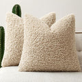Faux Fur Throw Pillow Covers 18x18 Inch Set of 2 Boucle Neutral Decorative by Woaboy