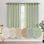 MIULEE Sage Green Linen Curtains 37x72 Inch Length 2 Panels | Window Drapes by MIULEE