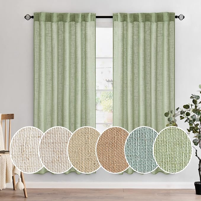 MIULEE Sage Green Linen Curtains 52x72 Inch Length by MIULEE