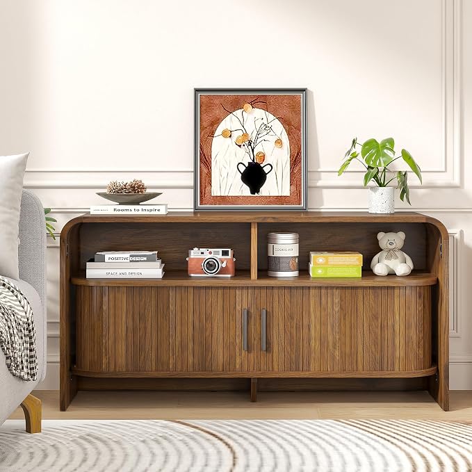 Small TV Stand for Bedroom, Low Fluted TV Console for 40 43 Inch, Mid Century - Image 3