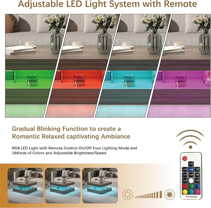 HedoAjim LED Coffee Table for Living Room, Living Room Table 2-Tier Square - Image 4