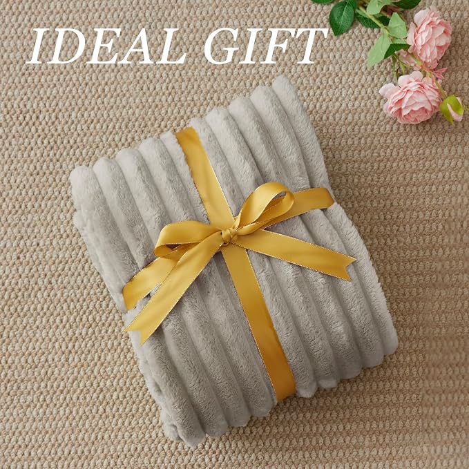 BEDELITE Striped Fleece Throw Blanket, Light Grey, Soft Cozy, Lightweight Warm - Image 6