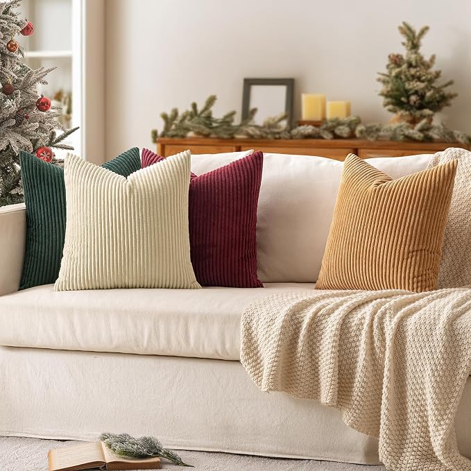 MIULEE Corduroy Decorative Throw Pillow Covers Christmas Red Green 18x18 | Set - Image 4