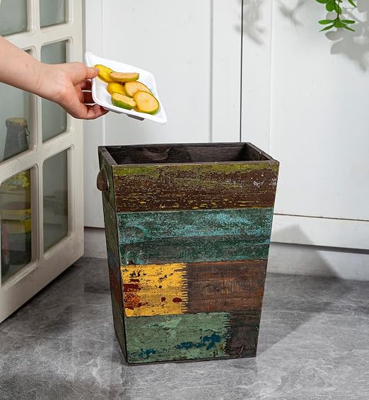 TIMRIS Small Wood Trash Can Wastebasket, Farmhouse Rectangular Garbage Can - Image 7