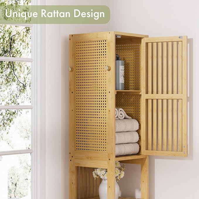 Amazer 70'' Tall Bathroom Storage Cabinet Bamboo, Narrow Storage Cabinet - Image 6