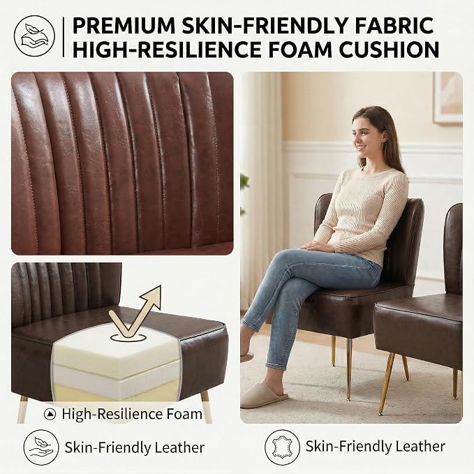 Modern Leather Accent Chairs Set of 2, Vintage Slipper Chair - Image 5