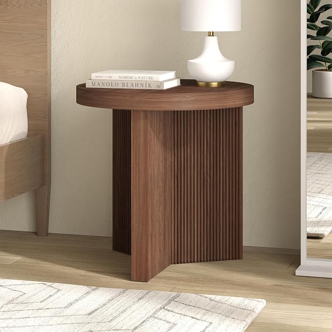 Henn&Hart 22'' Fluted Scandinavian Round End Table Ribbed Side Table, Nightstand - Image 9