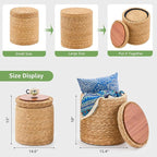 Wimarsbon Round Pouf Ottomans, Handwoven Natural Water Hyacinth Seagrass Pouffe - Image 3