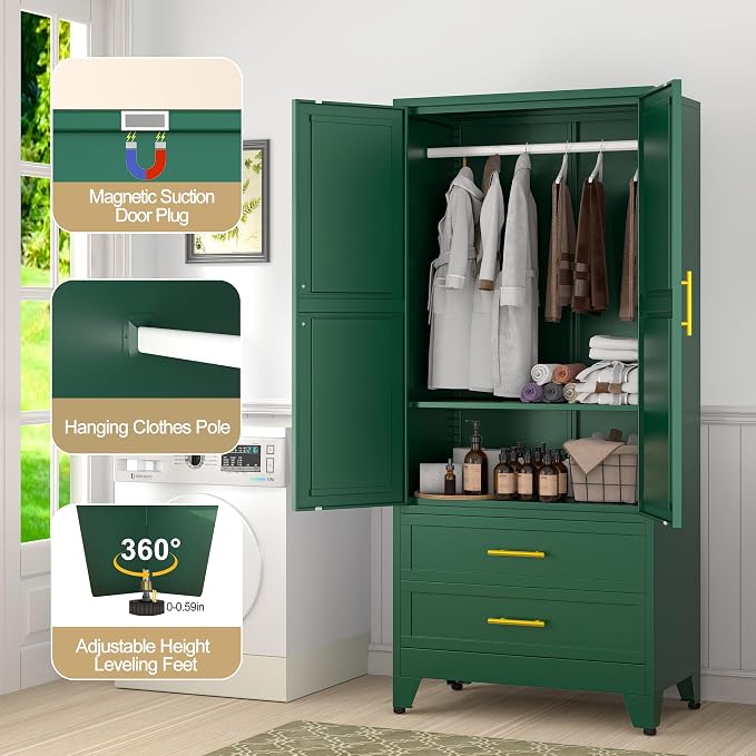 GAIOUS 71" Metal Wardrobe Cabinet - Image 5