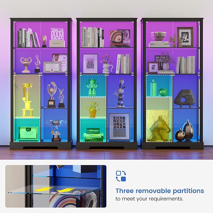 Gurexl Display Cabinet with Motion Sensor LED Lights, Glass Curio Cabinet with - Image 9