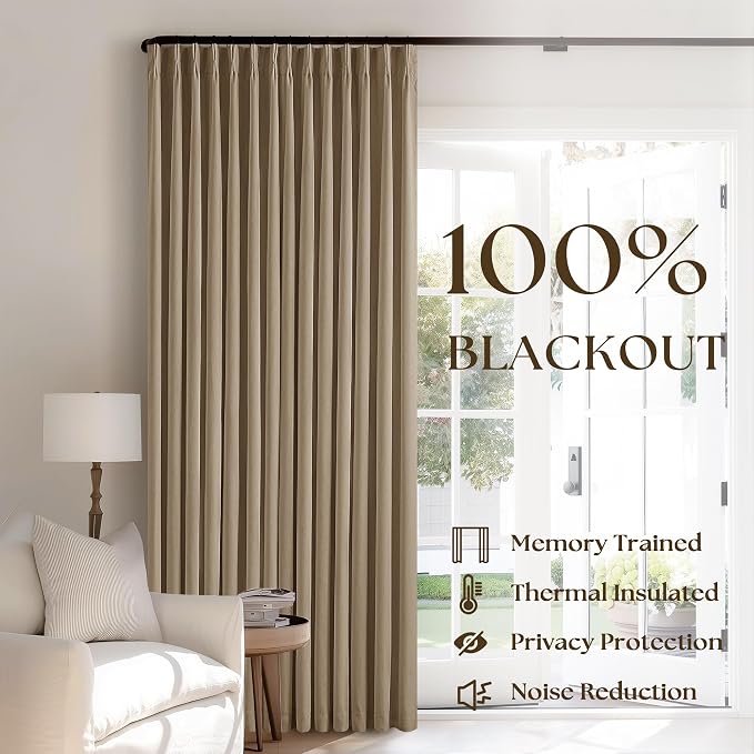 Light Brown Pinch Pleat 100% Blackout Linen Curtains 2 Layers 45 Inch Long | - Image 3