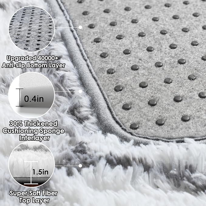 Area Rugs for Living Room, 5x8 Fluffy White and Grey Bedroom Geometric Rug | - Image 4