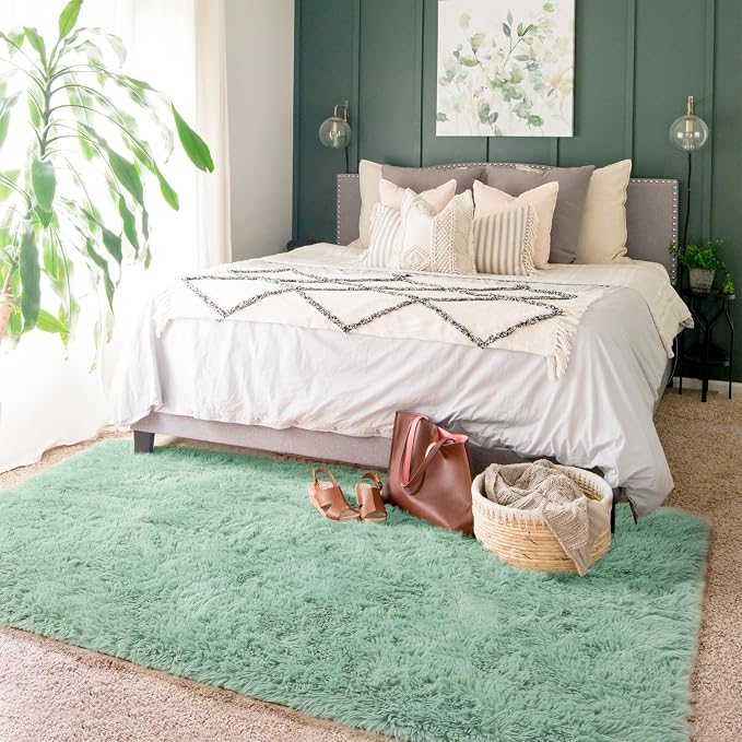 Amdrebio Sage Green Fuzzy Kids Area Rug 4x6 - Image 3