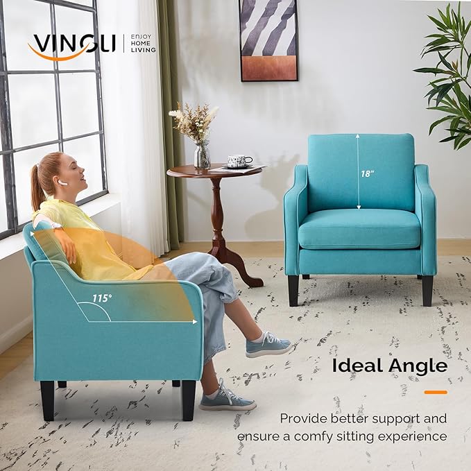 VINGLI Accent Chairs Set of 2 Living Room Chairs Teal Blue Reading Chair - Image 4