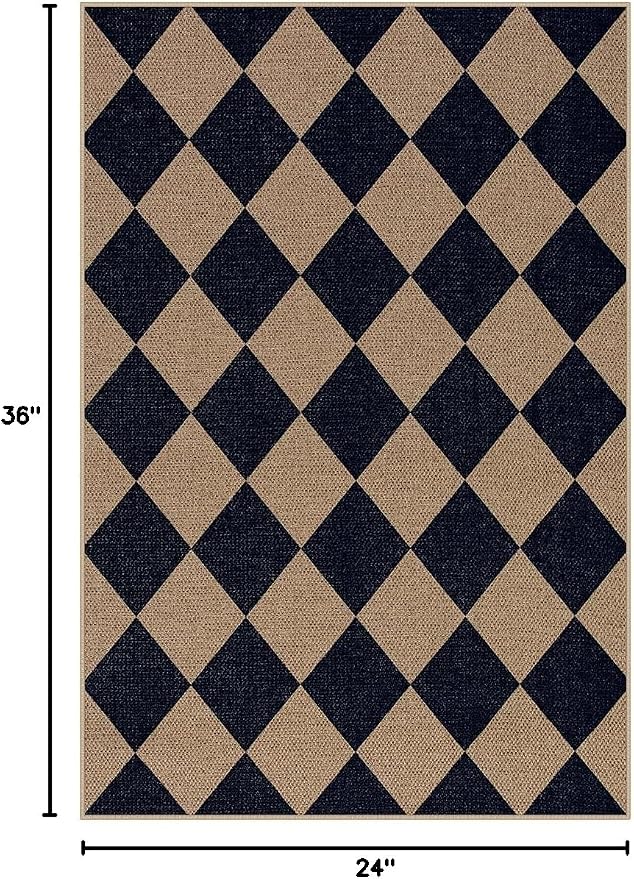 Lahome Checkered Easy Jute Front Door Mat, 2x3 Kitchen Outdoor Rug Washable | - Image 2