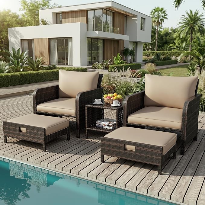 LEVELEVE Patio Conversation Set 5 Piece, Balcony Furniture Outdoor PE Rattan by Enjoyyourlife