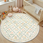 PLHXFR Round Area Rug Living Room: 4 ft Floral Washable Carpet Beige Multi | - Image 5