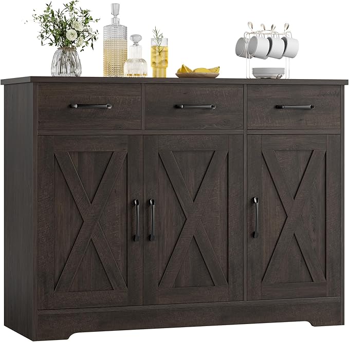 HOSTACK Modern Farmhouse Buffet Sideboard Cabinet, Barn Doors Storage Cabinet by HOSTACK