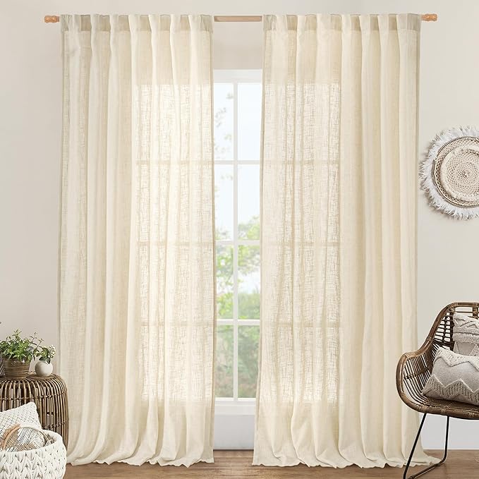95 Inch Long Semi Sheer Linen Curtains by LAMIT