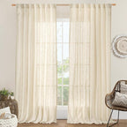 Extra Wide Linen Curtains for Bedroom Living Room 60 x 84 Inch | Natural by LAMIT