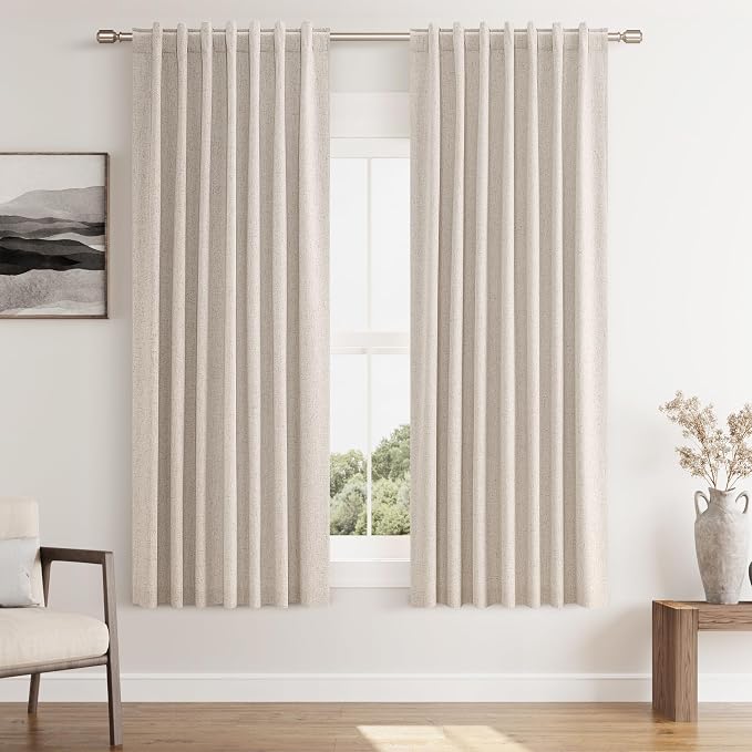 Oatmeal 100% Blackout Linen Curtains 63 Inch Length 2 Panels Set by Guken