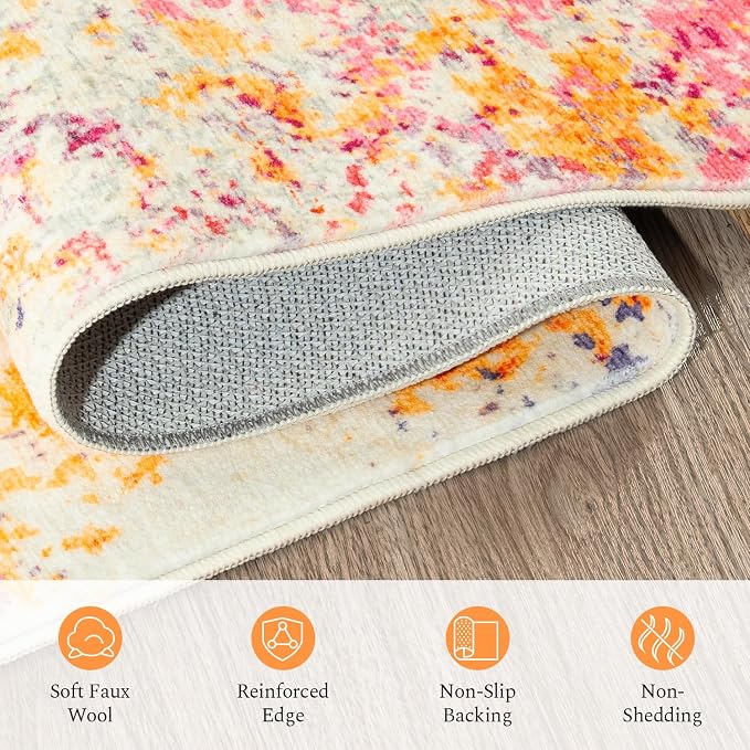 Rugflix Round Area Rugs 4Ft for Living Room, Washable Colorful Circle Rug | - Image 7