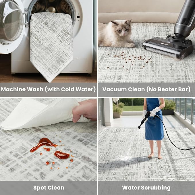 5x8 Washable Area Rug for Living Room Bedroom: Non-Slip Modern White Gray | - Image 5