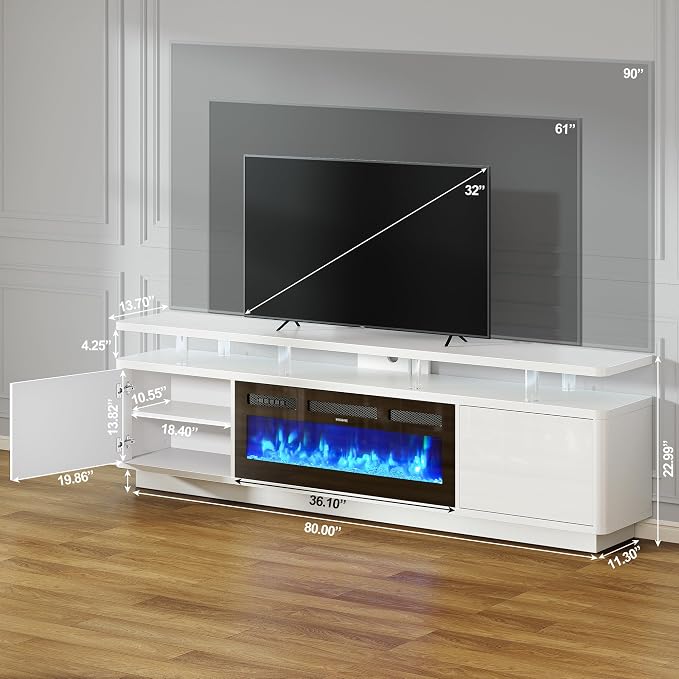80" Fireplace TV Stand with Double LED Lights - Image 8