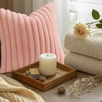 decorUhome Fall Faux Fur Throw Pillow Covers 26x26 Set of 2 Blush Pink | - Image 9