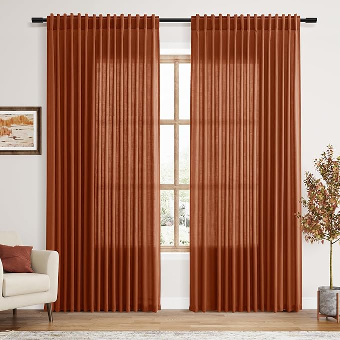 Extra Wide Linen Curtains for Living Room 84 Inches Long Terracotta Light by Nanspring