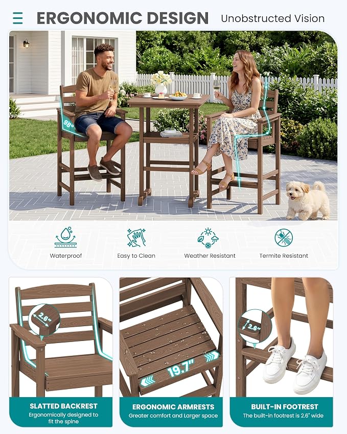 SERWALL Balcony Adirondack Chairs and Table 3 Pieces Set, Oversize Adirondack - Image 3