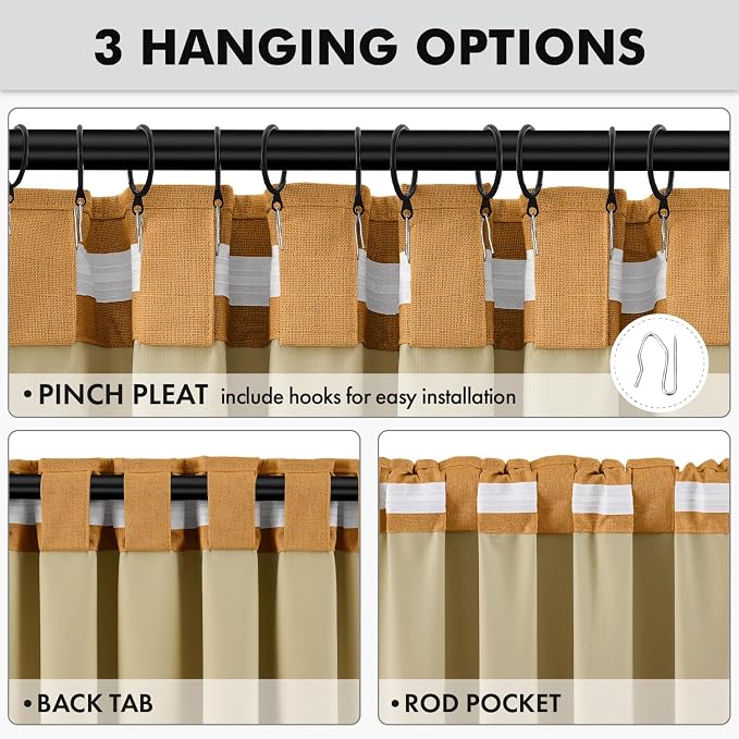MIULEE Fall 100% Blackout Linen Curtains 42" x 84" Mustard Yellow 2 Panels | - Image 5