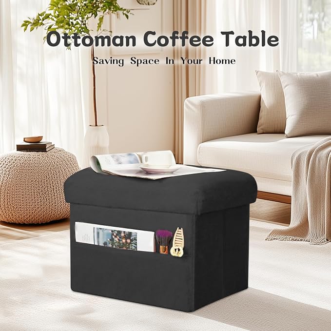 Small Ottoman with Storage, Folding Foot Rest Stool with Thicker Furry Padded - Image 3