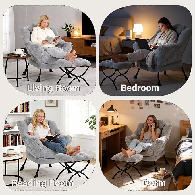 MBOOYOME Lazy Chair with Folding Ottoman, Modern Accent Armchair with Armrests - Image 7