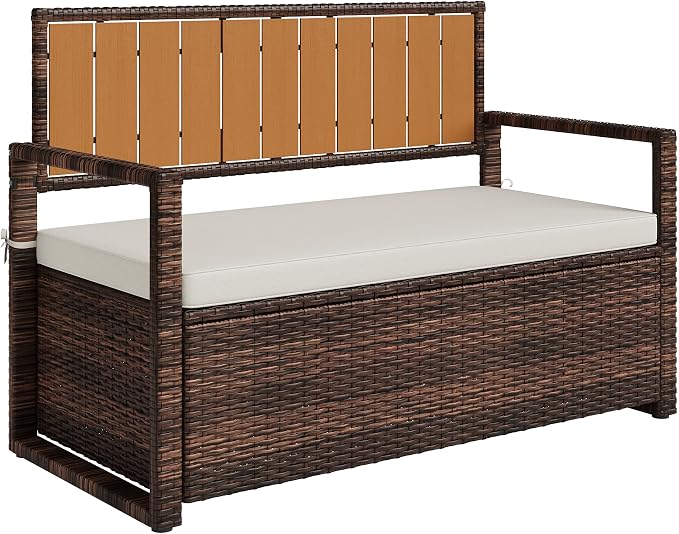 GarveeLife Wicker Storage Bench, Outdoor Rattan Stool by GarveeLife