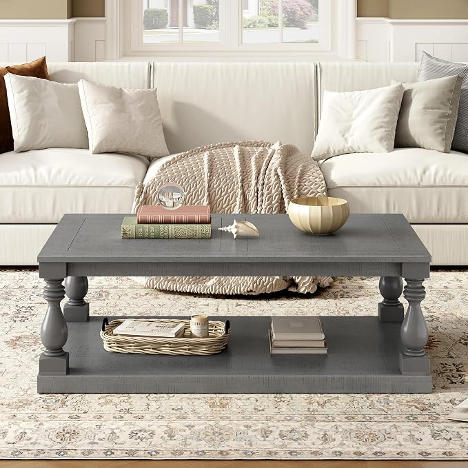 Merax Vintage Coffee Table Featuring Artistic Vase Column Legs and Luxurious - Image 3