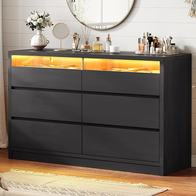 Jocoevol Black LED 6 Drawer Dresser by JOCOEVOL